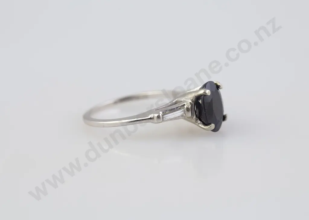 14ct White Gold Single Stone Sapphire and Diamond Ring Image 1++
