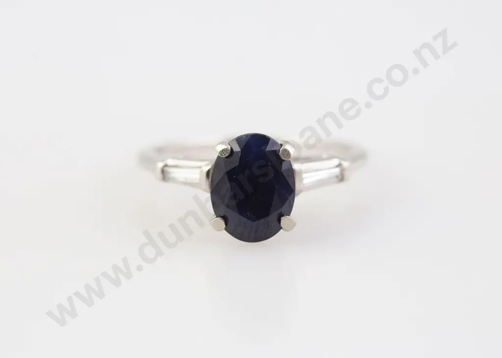 14ct White Gold Single Stone Sapphire and Diamond Ring Image 1++