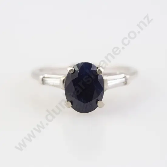 14ct White Gold Single Stone Sapphire and Diamond Ring