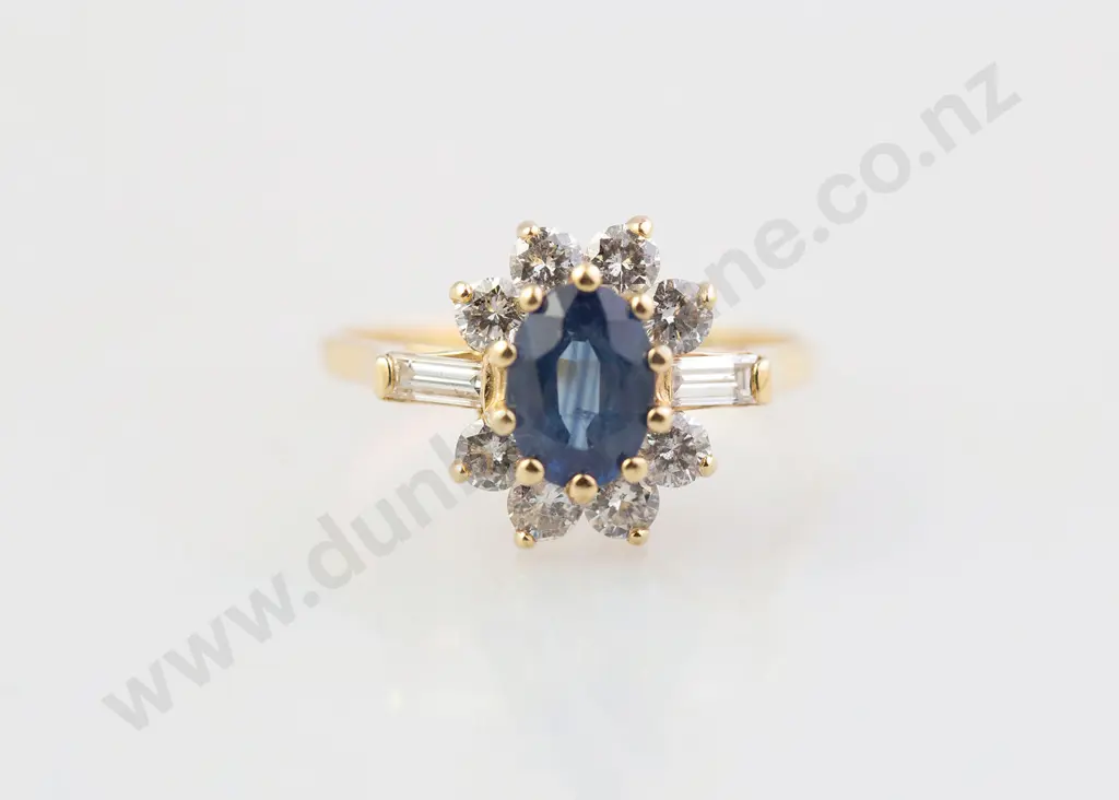 14ct Eleven Stone Sapphire and Diamond Cluster Ring Image 1++