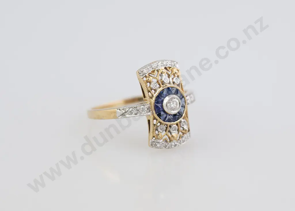 10ct 29stone Diamond and Sapphire Art Deco Style Cluster Ring Image 1++