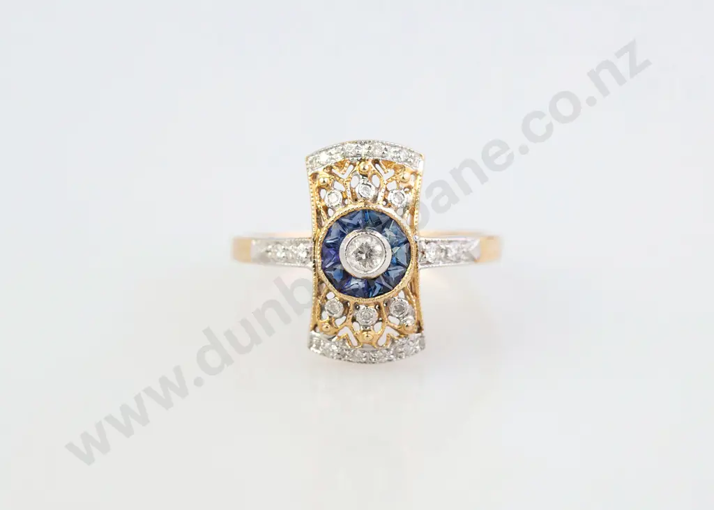 10ct 29stone Diamond and Sapphire Art Deco Style Cluster Ring Image 1++
