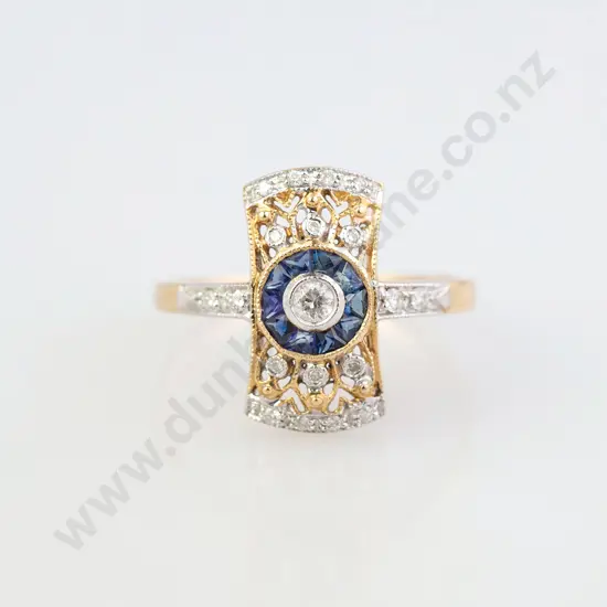 10ct 29stone Diamond and Sapphire Art Deco Style Cluster Ring