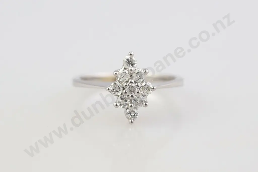 14ct White Gold Nine Stone Diamond Marquise Cluster Ring Image 1++
