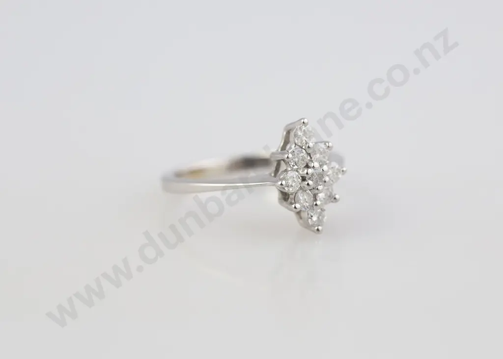 14ct White Gold Nine Stone Diamond Marquise Cluster Ring Image 1++