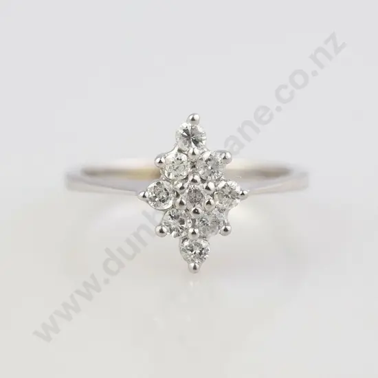14ct White Gold Nine Stone Diamond Marquise Cluster Ring