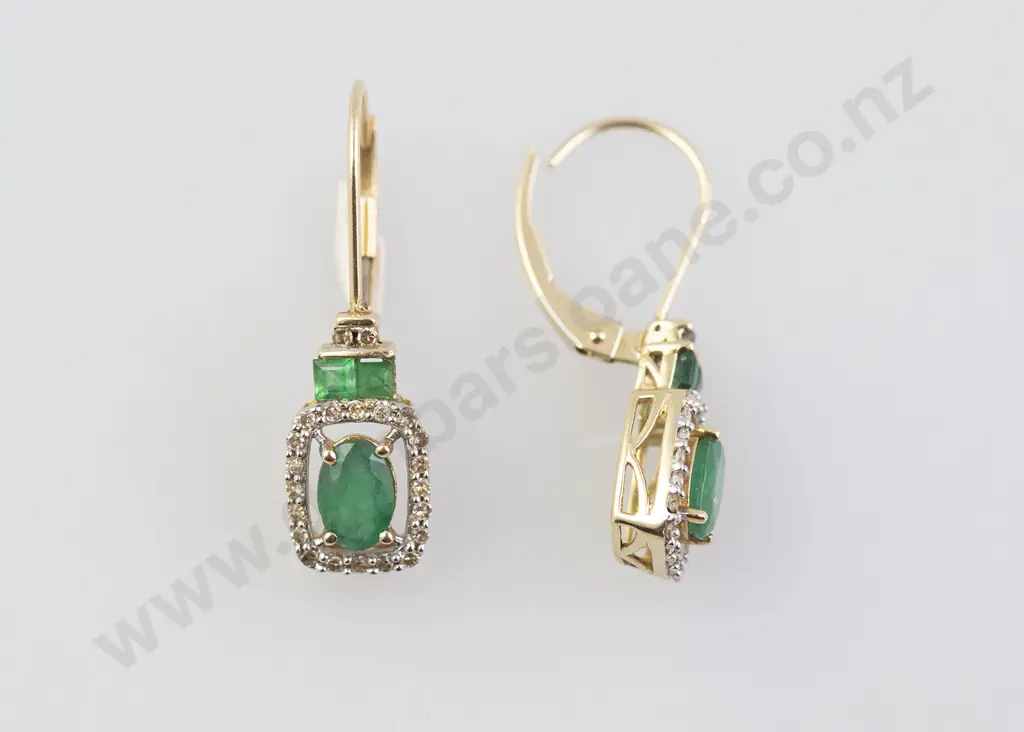 14ct Emerald and Diamond Pendant Drop Earrings Image 1++