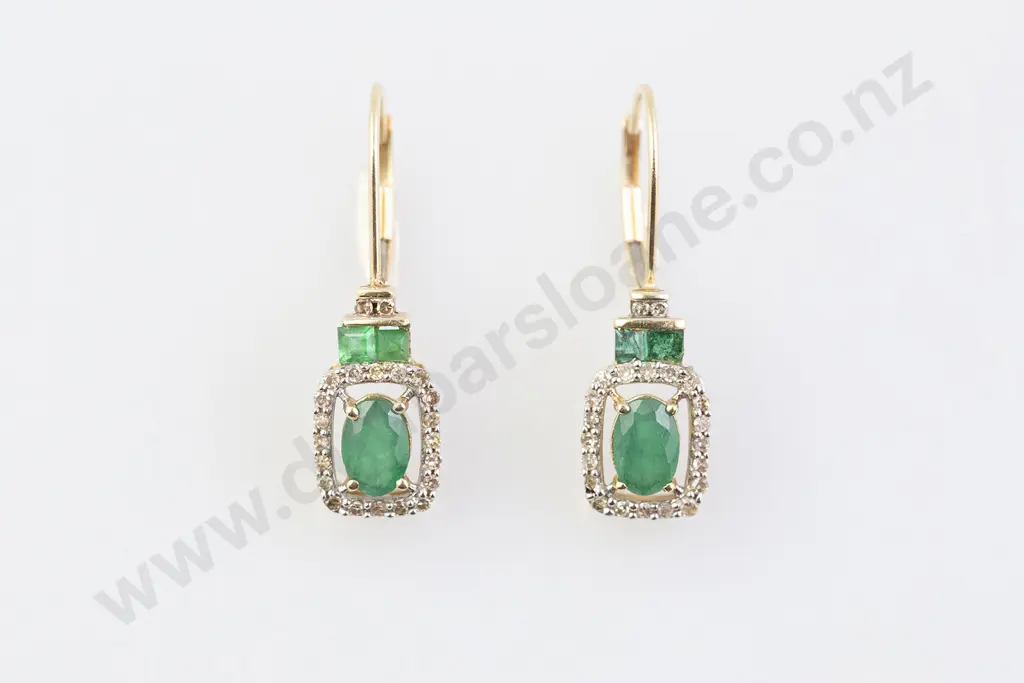 14ct Emerald and Diamond Pendant Drop Earrings Image 1++