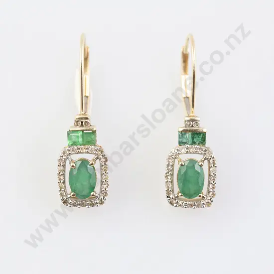 14ct Emerald and Diamond Pendant Drop Earrings
