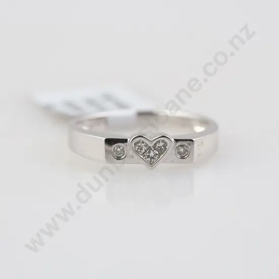 As New 9ct White Gold Five Stone Diamond Heart Band Ring