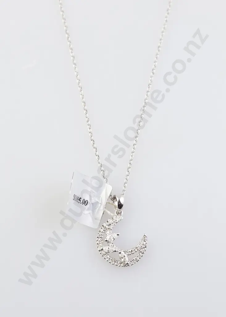 As New 18ct White Gold 30stone Diamond Crescent Pendant Image 1++