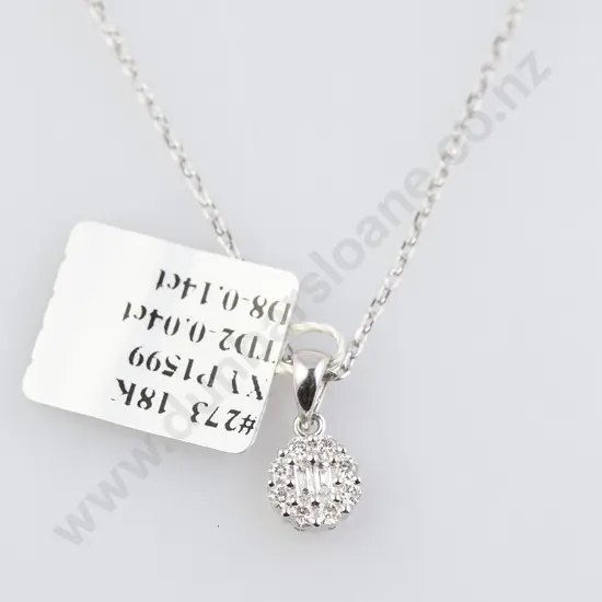 As New 18ct White Gold 10stone Diamond Floret Cluster Pendant