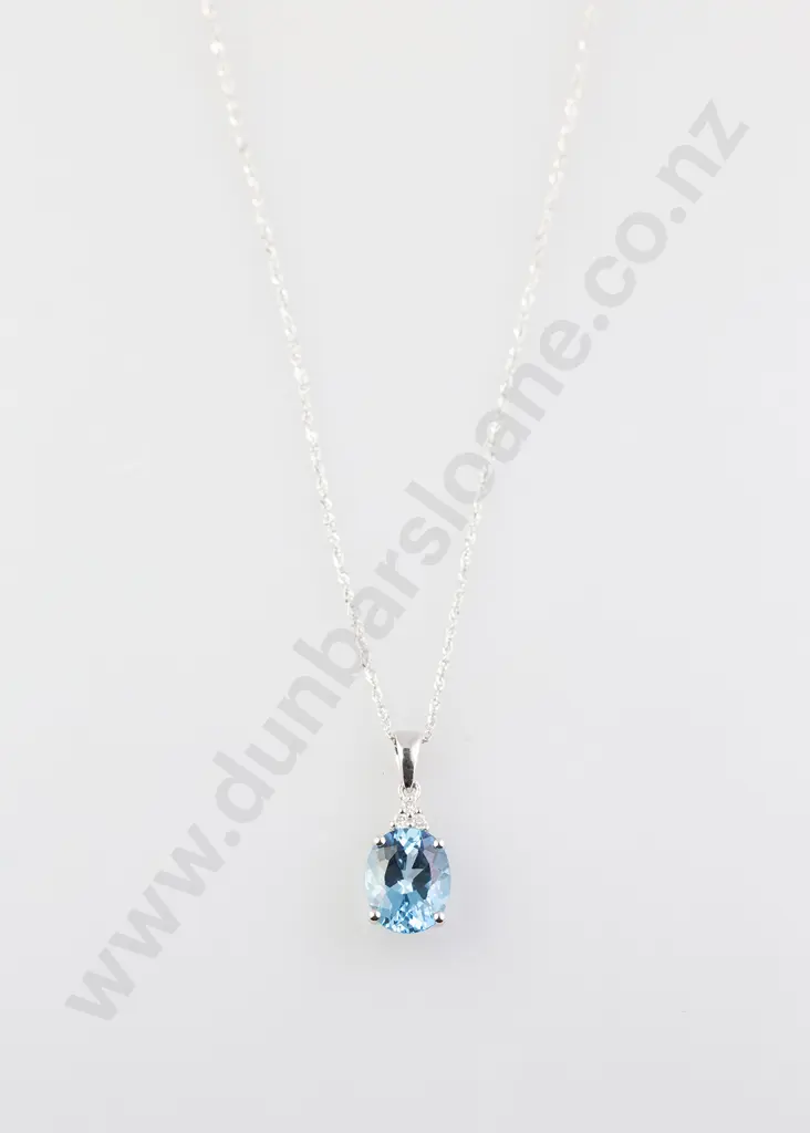 14ct White Gold Single Topaz and Diamond Pendant Image 1++