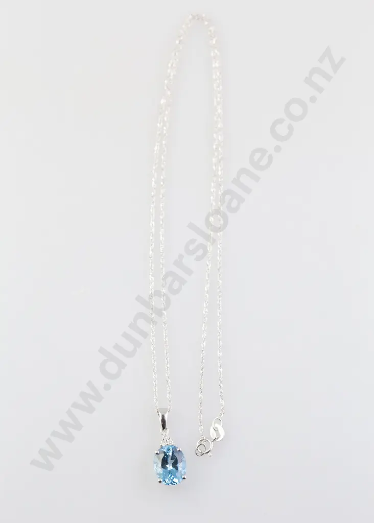 14ct White Gold Single Topaz and Diamond Pendant Image 1++
