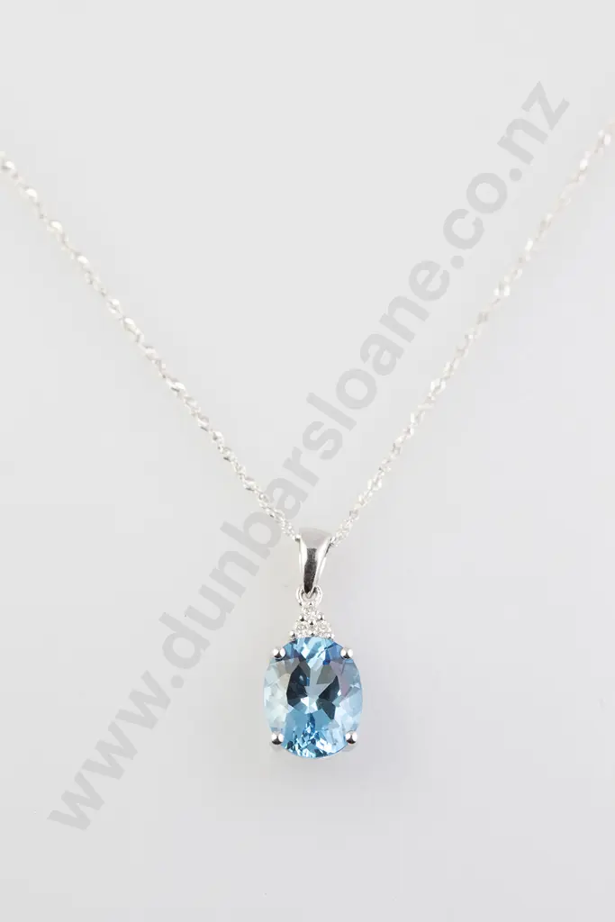 14ct White Gold Single Topaz and Diamond Pendant Image 1++