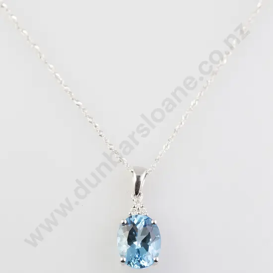14ct White Gold Single Topaz and Diamond Pendant