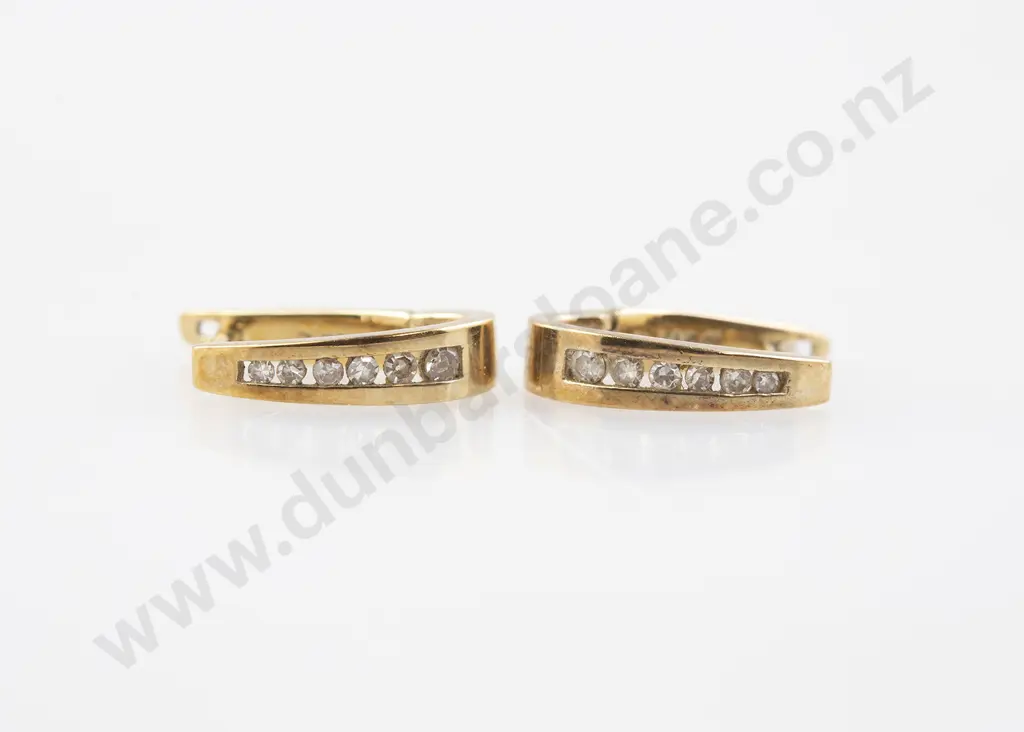 Pair 9ct Diamond Hoop Earrings Image 1++