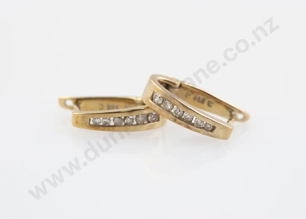 Pair 9ct Diamond Hoop Earrings Image 1++