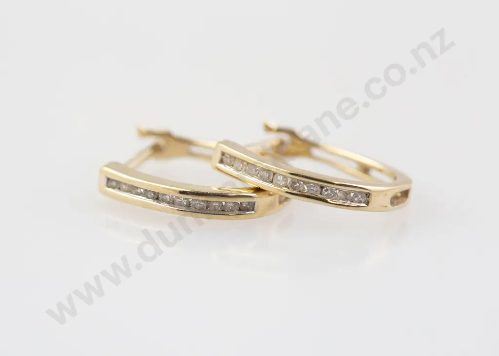 Pair 9ct Diamond Hoop Earrings Image 1++