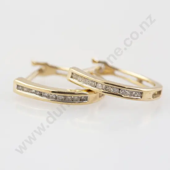 Pair 9ct Diamond Hoop Earrings