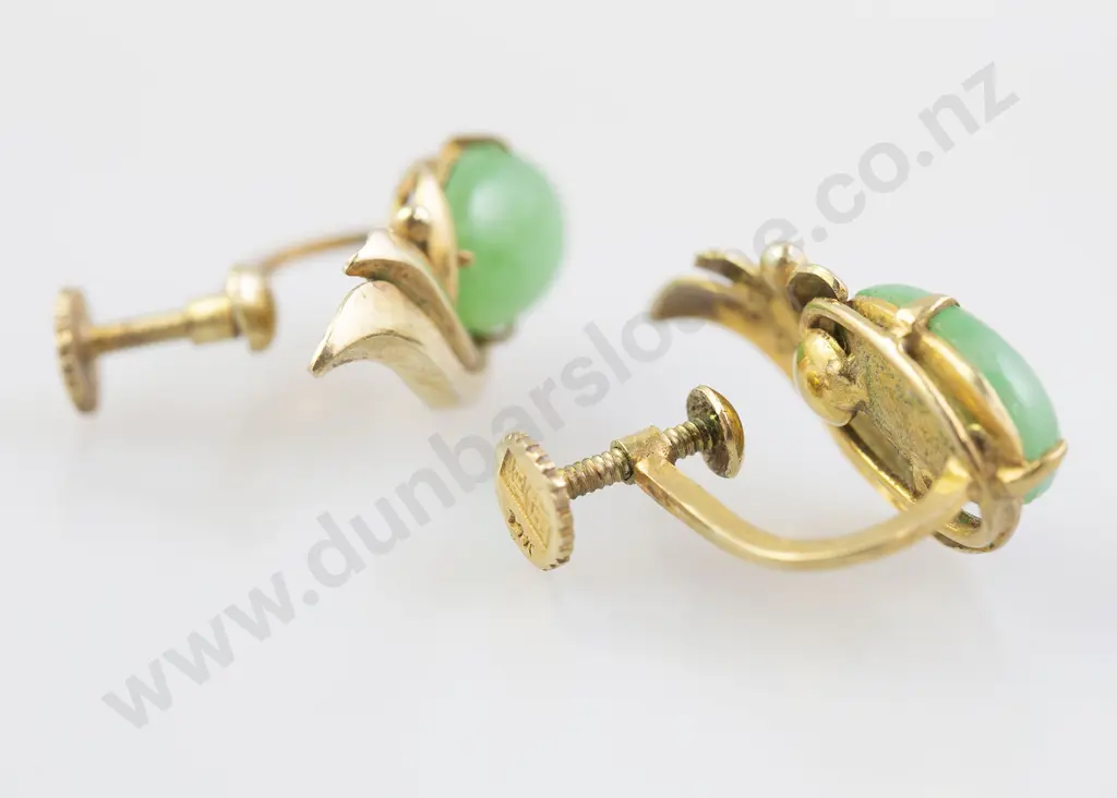 Pair 14ct and Single Jade Panel Earrings Image 1++