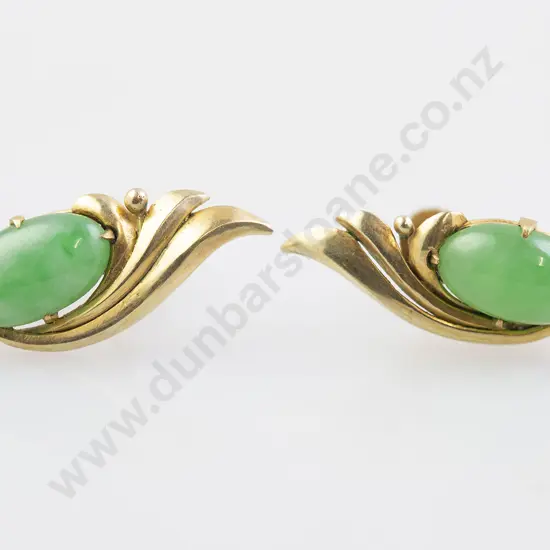 Pair 14ct and Single Jade Panel Earrings