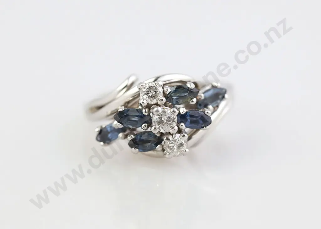 14ct White Gold Nine Stone Sapphire and DIamond Cluster Ring Image 1++