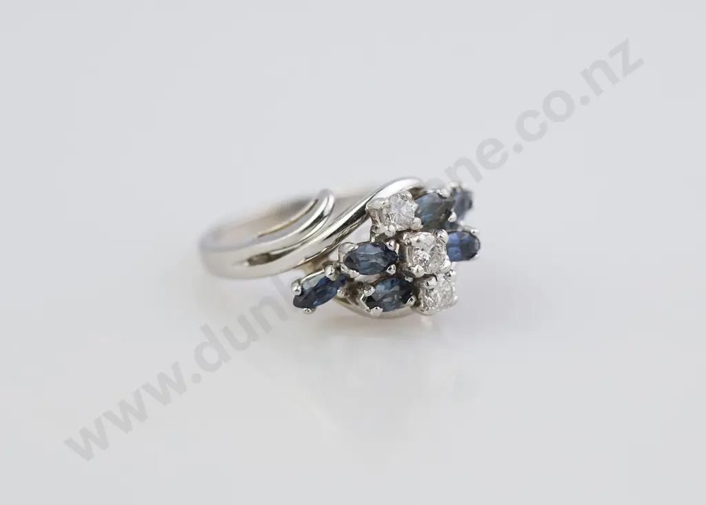 14ct White Gold Nine Stone Sapphire and DIamond Cluster Ring Image 1++