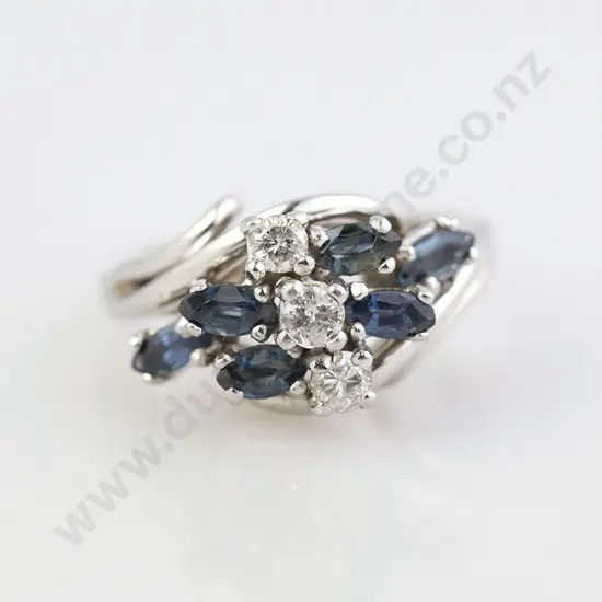 14ct White Gold Nine Stone Sapphire and DIamond Cluster Ring