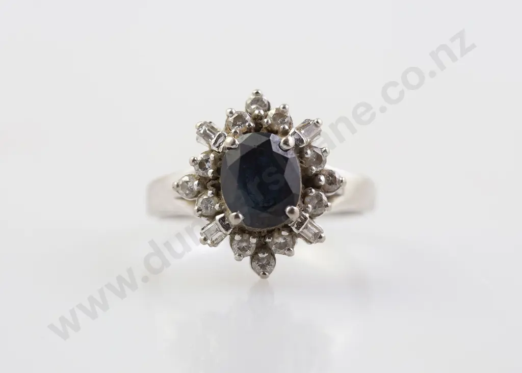 9ct White Gold 20stone Sapphire and Diamond Cluster Ring Image 1++