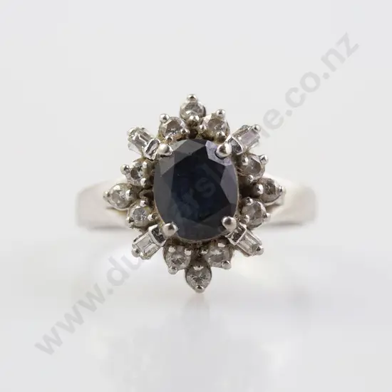 9ct White Gold 20stone Sapphire and Diamond Cluster Ring