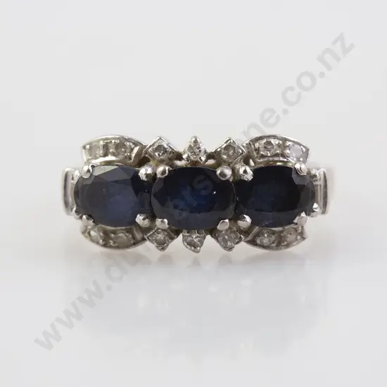 14ct White Gold 17stone Sapphire & Diamond Cluster Ring