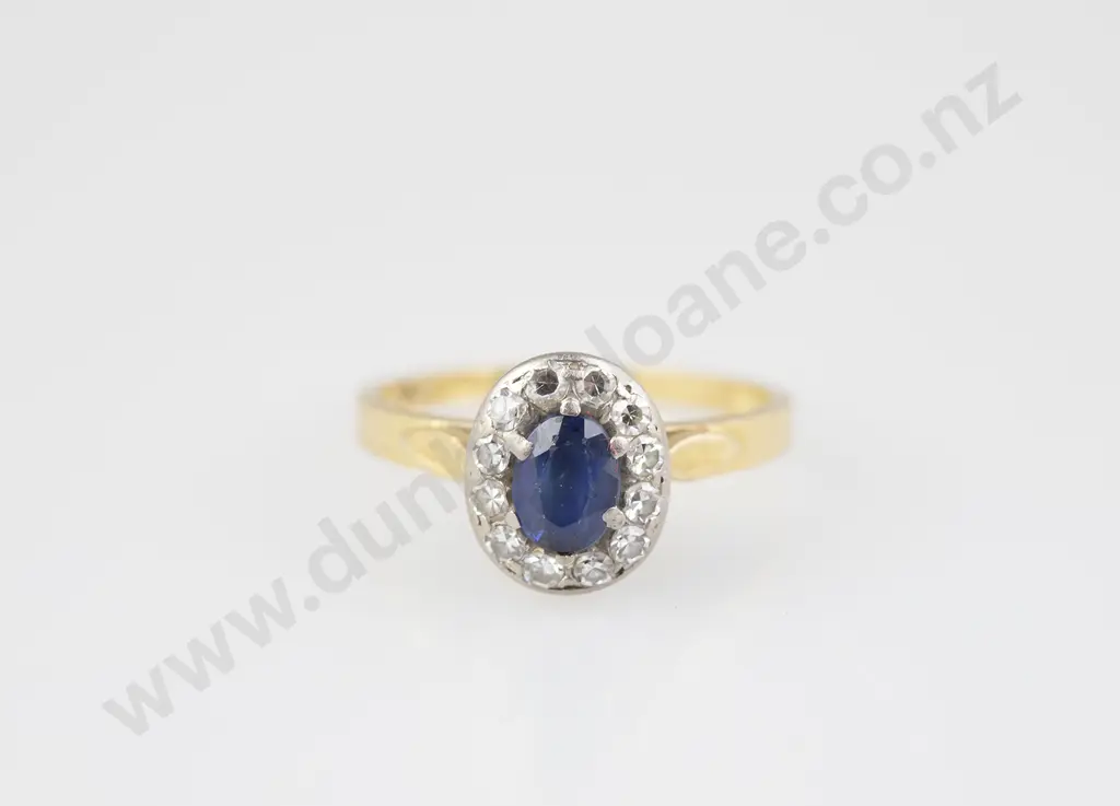 18ct & Platinum 13stone Sapphire & Diamond Cluster Ring Image 1++