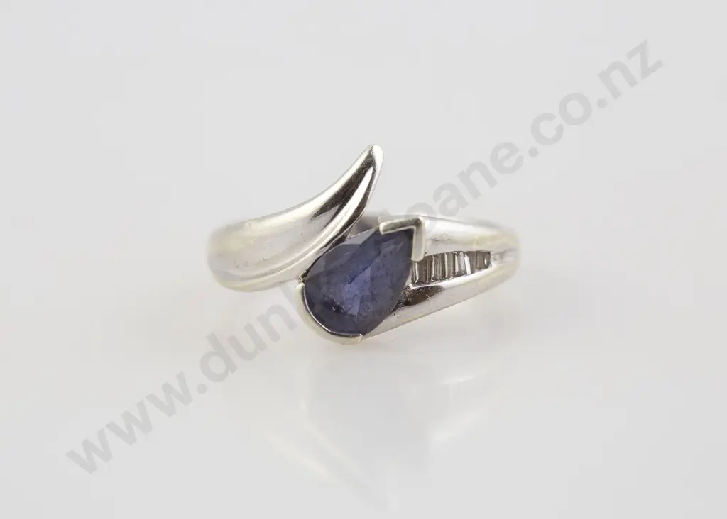9ct White Gold Single Sapphire and Diamond Ring Image 1++