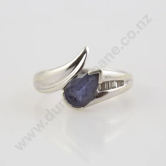 9ct White Gold Single Sapphire and Diamond Ring