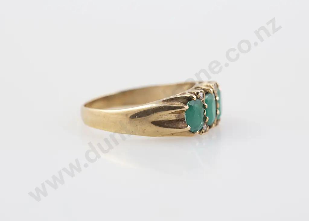 9ct Three Stone Emerald Bridge Ring Image 1++