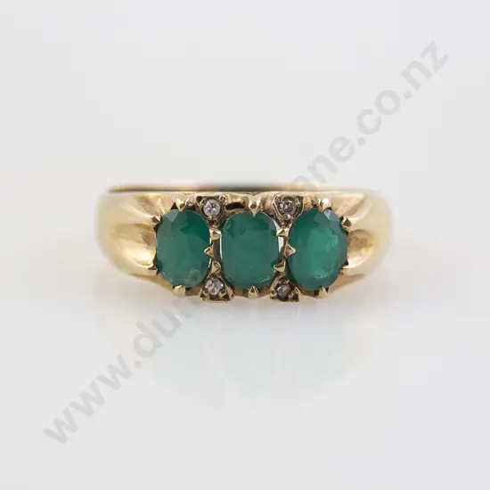 9ct Three Stone Emerald Bridge Ring