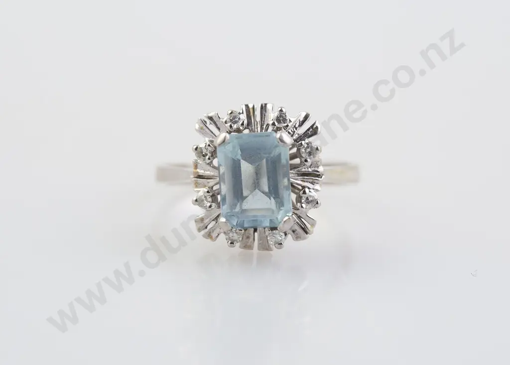14ct White Gold Aquamarine and Diamond Dress Ring Image 1++