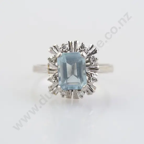 14ct White Gold Aquamarine and Diamond Dress Ring
