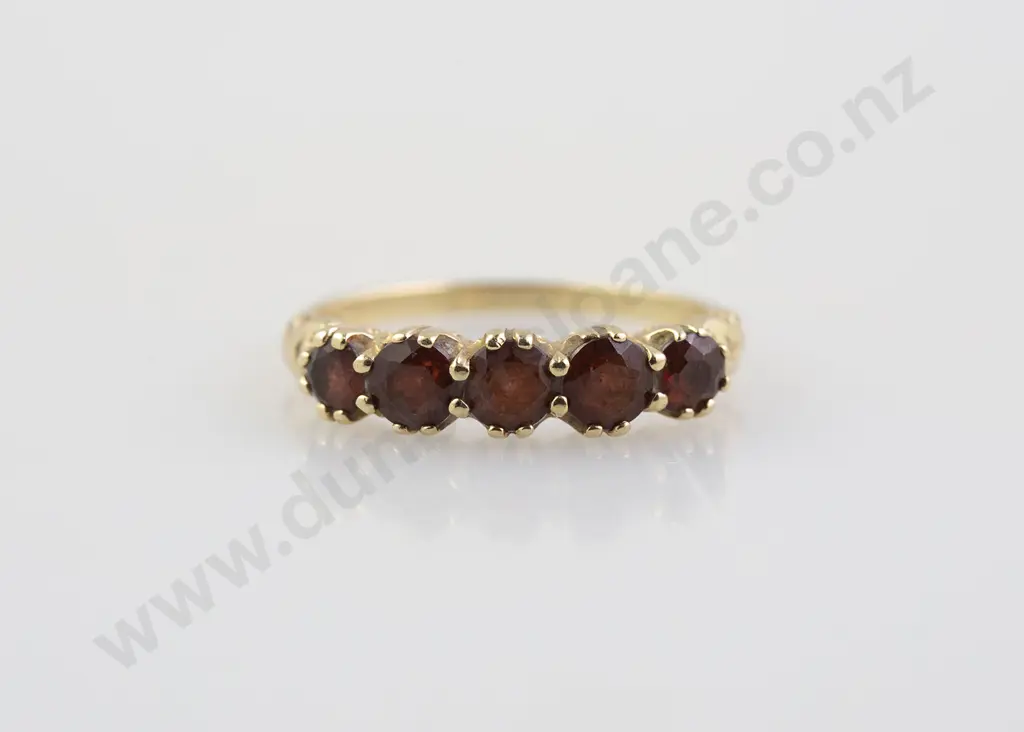 9ct Five Stone Garnet Bridge Ring Image 1++