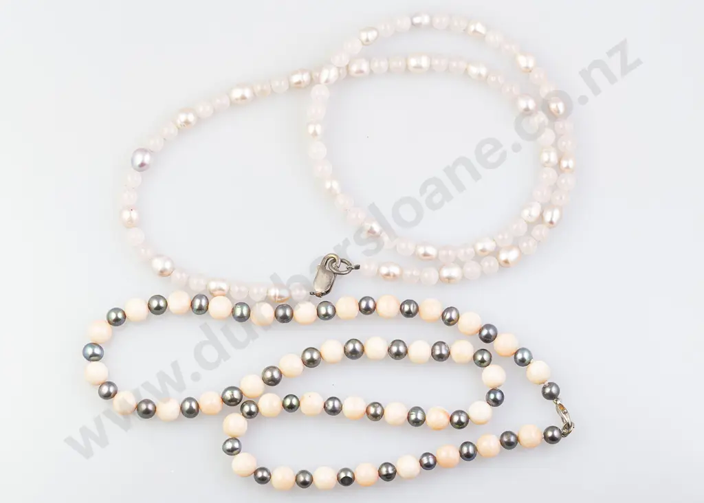 Rose Quartz and Pearl Necklace Image 1++
