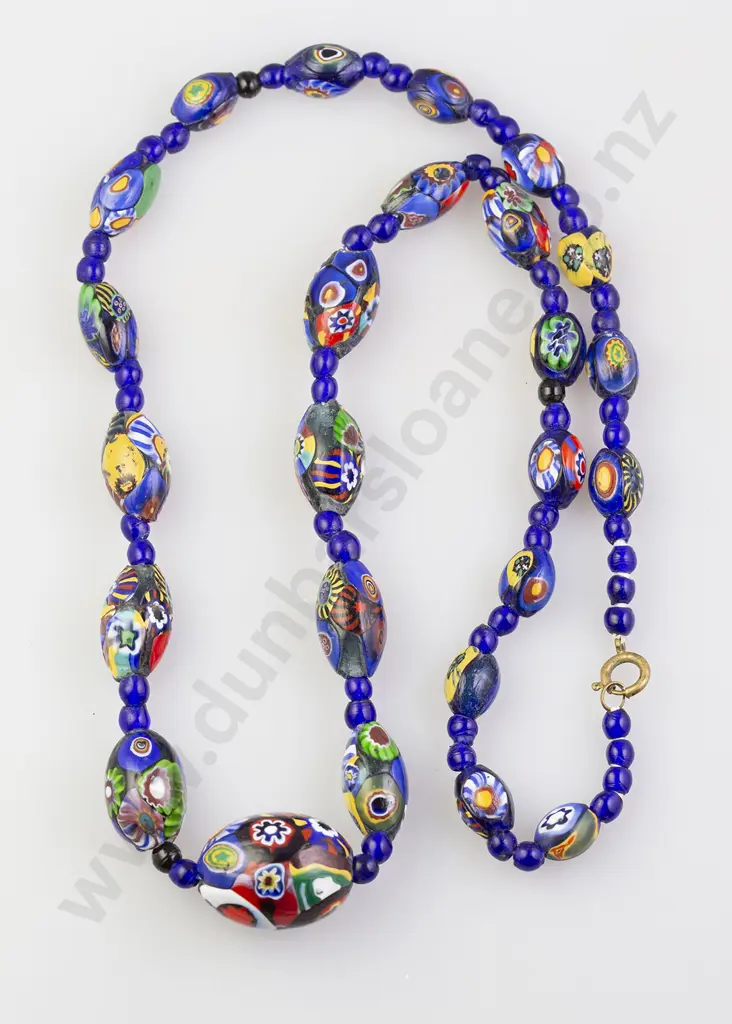 Vintage Singe Strand Graduated Venetian Mosaic Bead Necklace Image 1++