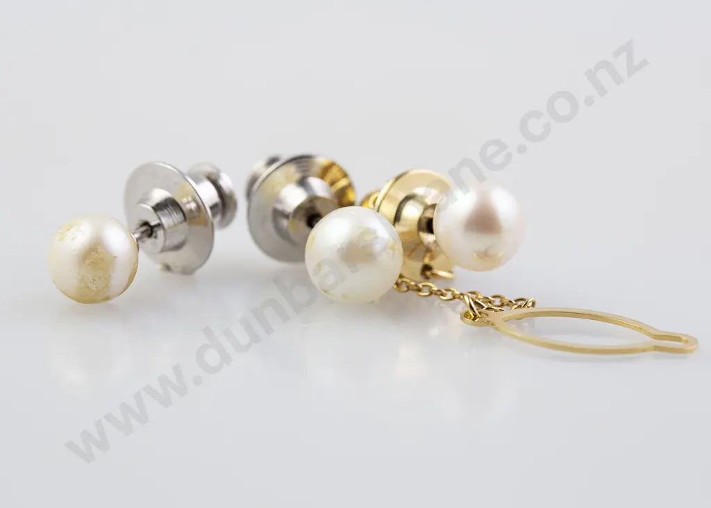 Three Cultured Pearl Tie Tacks Image 1++