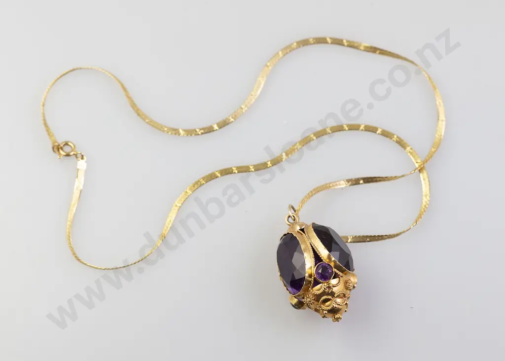 14ct Six Stone Amethyst Fancy Pendant on 14ct flat bright cut neck chain Image 1++