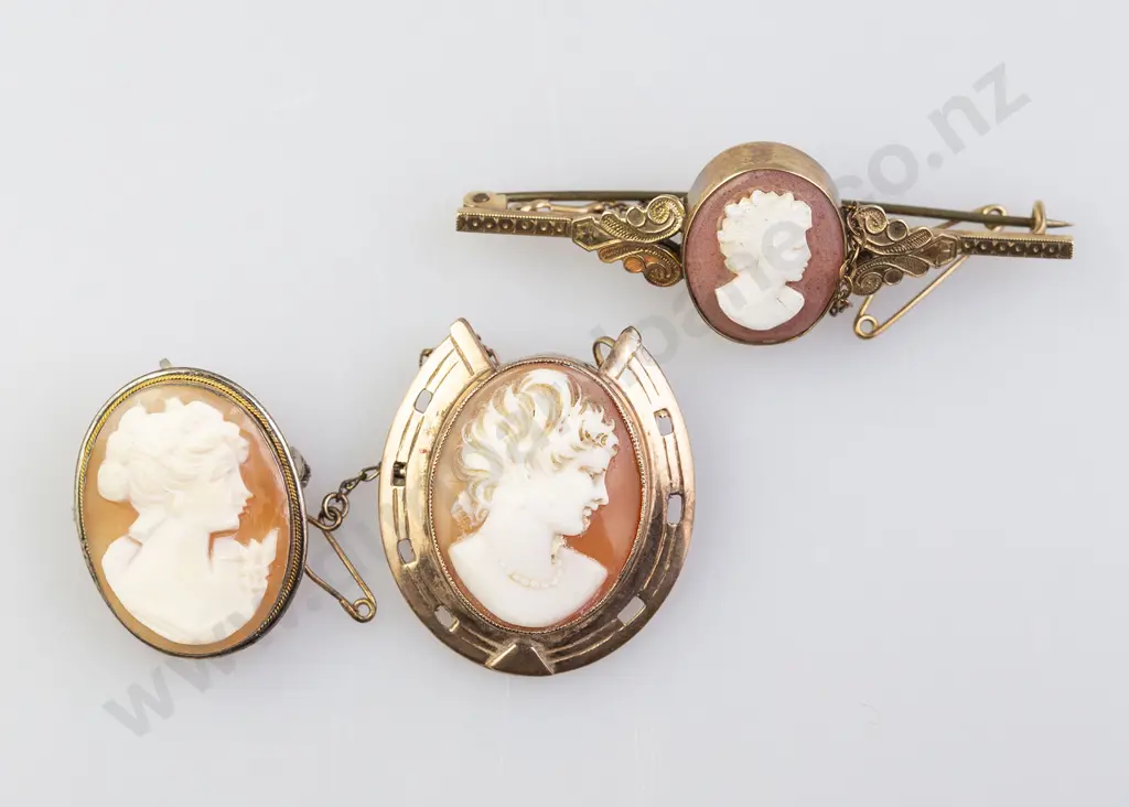 Two 9ct Classic Portrait Cameo Brooches Image 1++