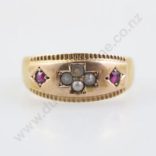 Victorian 15ct Ruby and Seed Pearl Band Ring