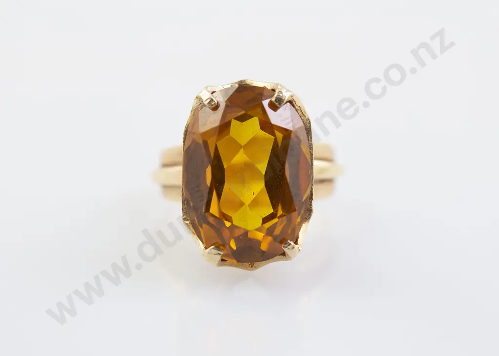 14ct Large Single Amber Citrine Dress Ring Image 1++