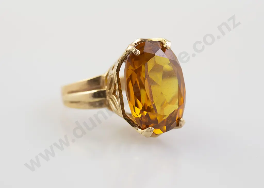 14ct Large Single Amber Citrine Dress Ring Image 1++