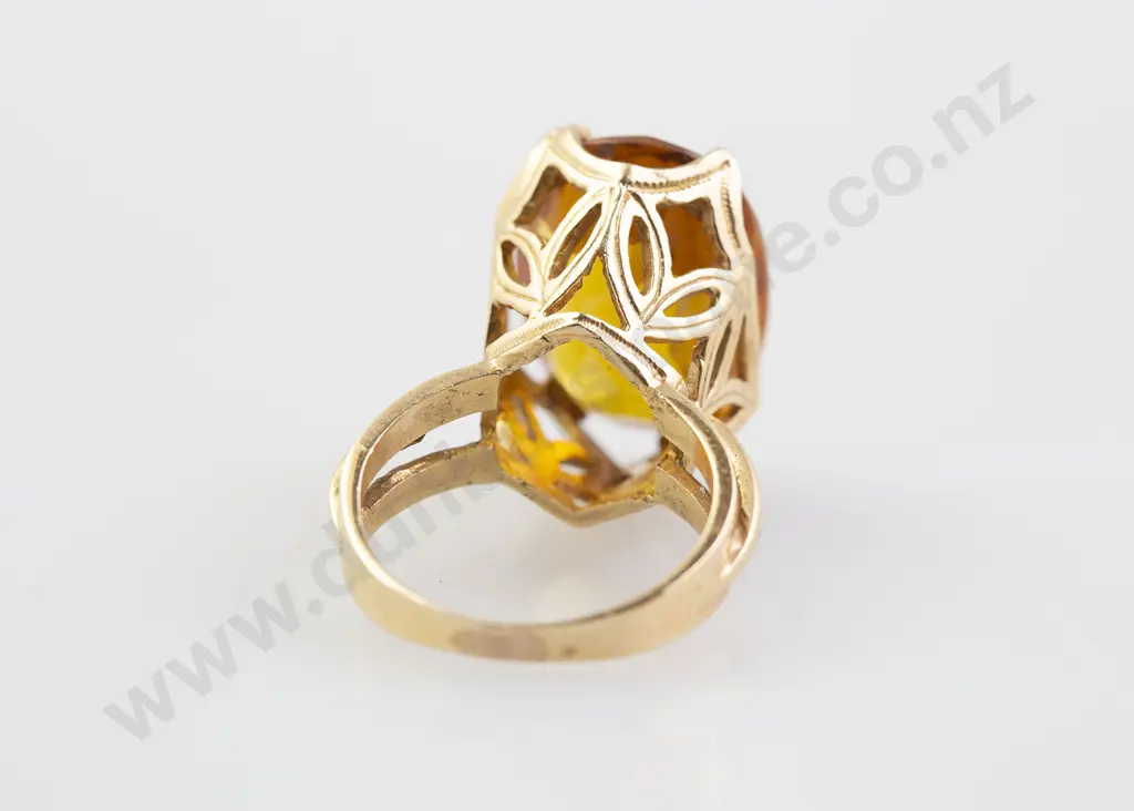 14ct Large Single Amber Citrine Dress Ring Image 1++