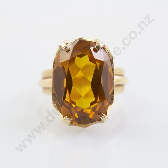 14ct Large Single Amber Citrine Dress Ring